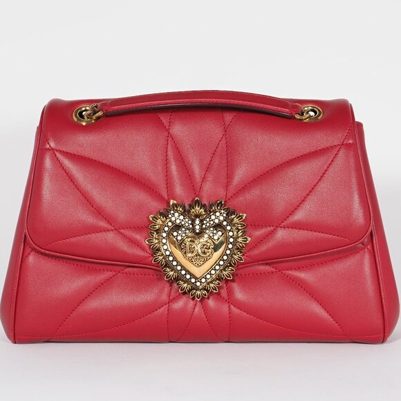 Dolce & Gabbana Red Quilted Nappa Leather Large Devotion Bag - Picture 1 of 16